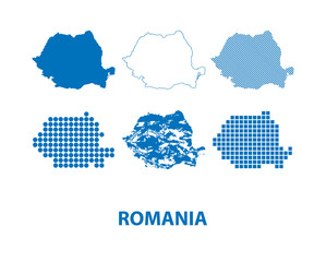 map of Romania - vector set of silhouettes in different patterns