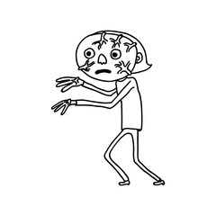 Character walking like zombie. Black and white doodle. Swollen veins.