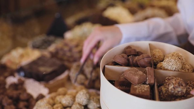 Chocolate Sweets At Confectionery Shop Closeup