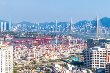 Hong Kong view with its ports and sea commerce trading