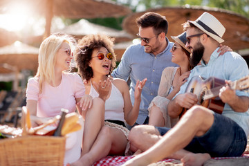 Young friends enjoying a beach party