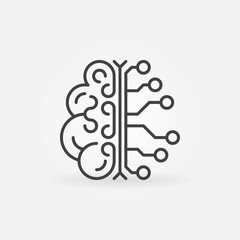 AI brain simple vector outline icon. Artificial Intelligence sign