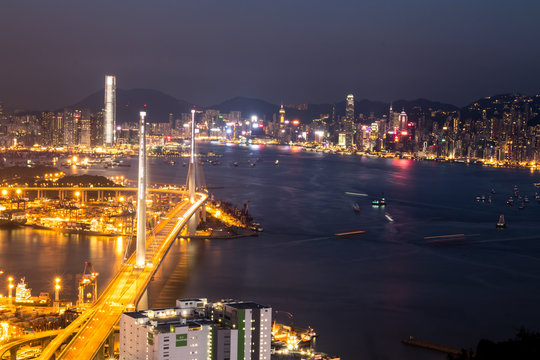 Hong Kong view with its ports and sea commerce trading