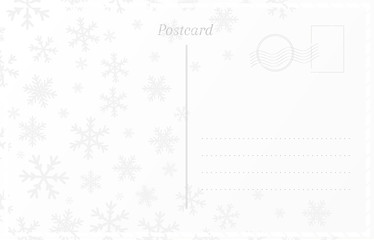 Retro postcard template for New Year and Christmas greetings. Postal card with snowflakes design.