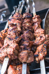 Meat on skewers, shish kebab, grill, barbecue.