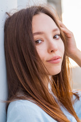 Close up portrait of a beautiful brunette woman