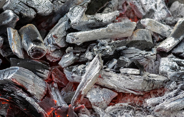 Smouldering charcoal is ready for BBQ session