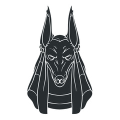 Black contour drawing of anubis on white background