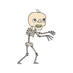 Character walking like zombie. Colored doddle. Skeleton.