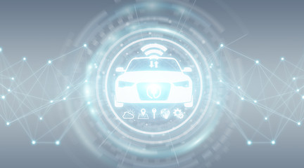 Modern digital smart car interface 3D rendering - obrazy, fototapety, plakaty