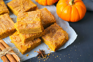 Pumpkin Bars with Cinnamon Sugar Crust, Freshly Baked Pumpkin Blondies
