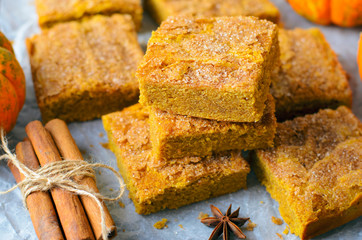 Pumpkin Bars with Cinnamon Sugar Crust, Freshly Baked Pumpkin Blondies
