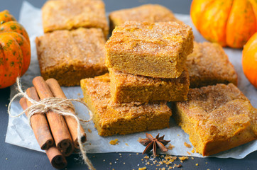 Pumpkin Bars with Cinnamon Sugar Crust, Freshly Baked Pumpkin Blondies