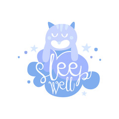 Sleep Well, positive quote, hand wriiten lettering motivational slogan vector Illustration on a white background