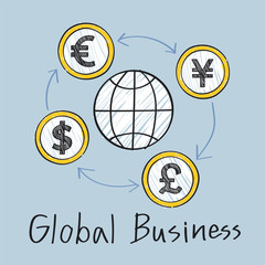 Global business and movement of currencies illustration