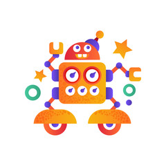 Cute funny robot character, artificial robotics machine vector Illustration on a white background