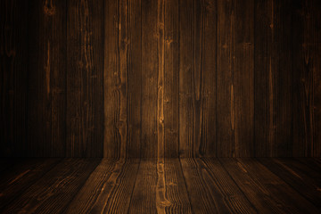 Grunge dark wood background wall and floor. wooden texture. surface, display backdrop, put product.