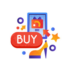 Online shopping symbols, e-commerce concept