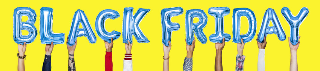 Blue alphabet balloons forming the word black friday