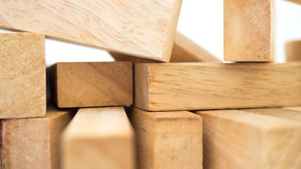 Close up wooden block on white background