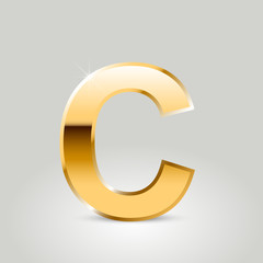 Golden vector letter C uppercase isolated on white background