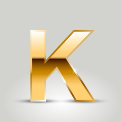 Golden vector letter K uppercase isolated on white background