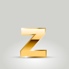 Golden vector letter Z lowercase isolated on white background