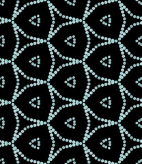 Dotted seamless pattern. Dark background with glowing blue circles, points, polka dot. Geometric pattern in repeat.