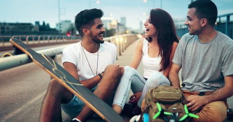 Group of happy friends hang out together
