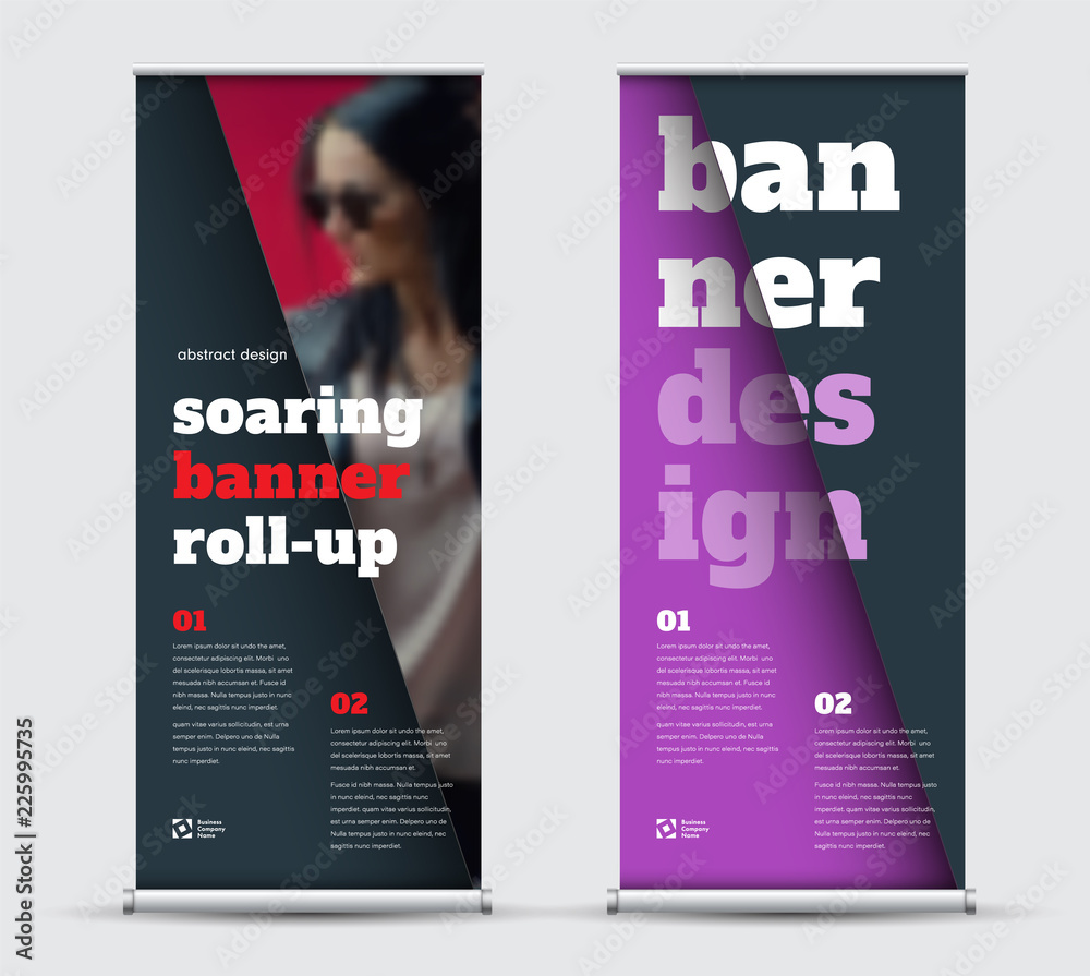 Aufkleber template vector roll-up banner with geometric elements for photo