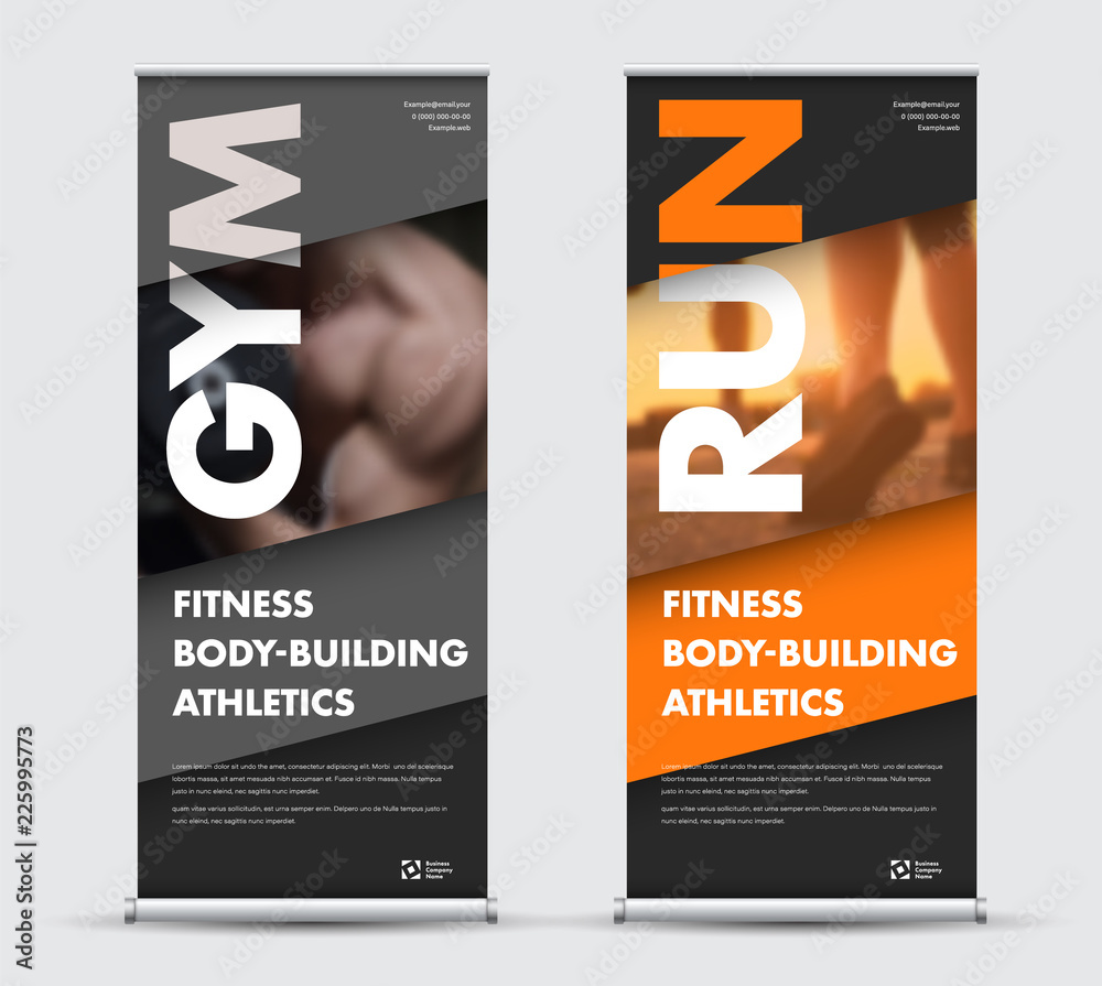 Aufkleber template vector roll-up banner in geometric modern style with place for photo.