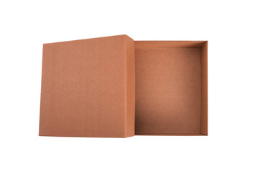 Cardboard box on a white background. Close-up.