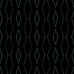 Dotted seamless pattern. Dark background with glowing blue circles, points, polka dot. Geometric pattern in repeat.