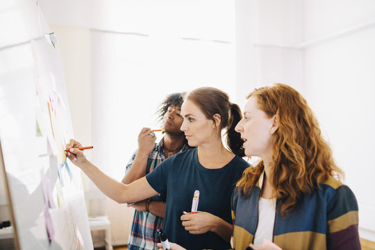 Business people planning strategy on whiteboard in office