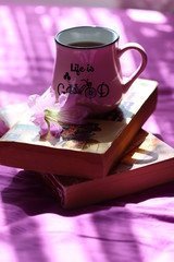 cup of coffee and flowers