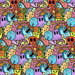 6717154 Funny doodle monsters seamless pattern for prints, designs and coloring books