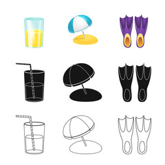 Vector illustration of equipment and swimming symbol. Collection of equipment and activity vector icon for stock.