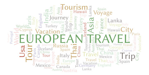 Fototapeta na wymiar European Travel word cloud.
