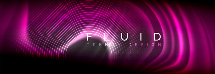 Neon glowing fluid wave lines, magic energy space light concept, abstract background wallpaper design