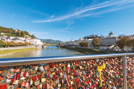 Salzburg, Blick vom Makartsteg auf die Festung und den Dom, &Ouml;sterreich
