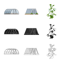 Vector design of greenhouse and plant sign. Set of greenhouse and garden stock symbol for web.