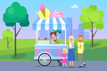 Ice Cream Stand and Family Vector Illustration