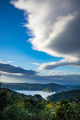 Fototapeta premium Aerial drone view on beautiful Solina lake in Polish Bieszczady Mountains. Solina, Poland