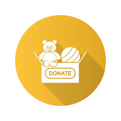 Toys donating flat design long shadow glyph icon