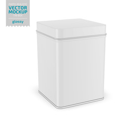 Square glossy tin can template. Realistic vector.