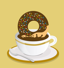 Black coffee cup with donut vector
