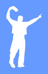 A Greek Evzone dancing vector silhouette isolated on blue background. Traditional wedding dance. Dancing man silhouette vector illustration. Traditional Balkan dance. Sirtaki, Syrtaki, Zorba dance. 