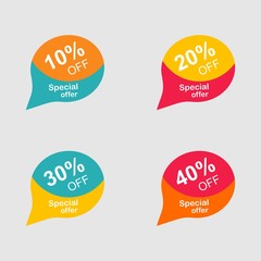 Obraz premium Discount tag with special offer sale sticker. Promo tag discount offer layout. Sale label with advertise offer design template. Sticker sign price isolated modern graphic style vector illustration.
