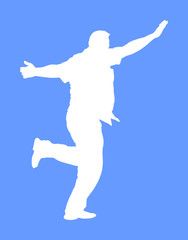 Fototapeta na wymiar A Greek Evzone dancing vector silhouette isolated on blue background. Traditional wedding dance. Dancing man silhouette vector illustration. Traditional Balkan dance. Sirtaki, Syrtaki, Zorba dance. 
