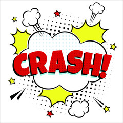 Comic lettering speech bubble for emotion with text CRASH! comic style flat design. Dynamic retro vintage pop art illustration isolated on white background. Exclamation CRASH!